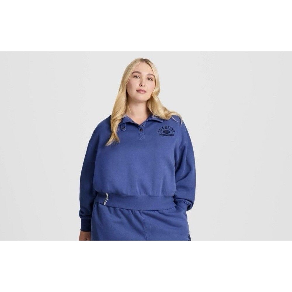 Champion Women’s Long Sleeve Fleece 1/4 Snap Pullover Gray Blue 2XL